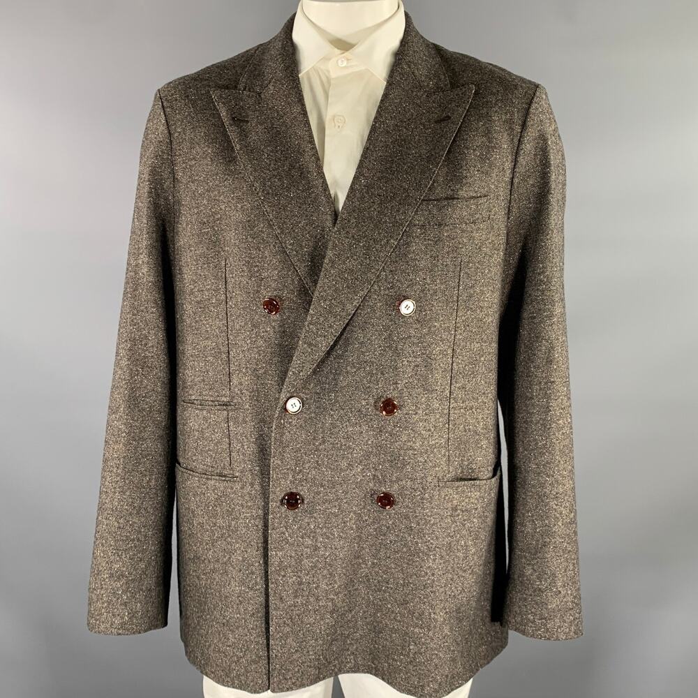 ACNE Chest Size XL Brown White Heather Wool Blend Double Breasted Coat